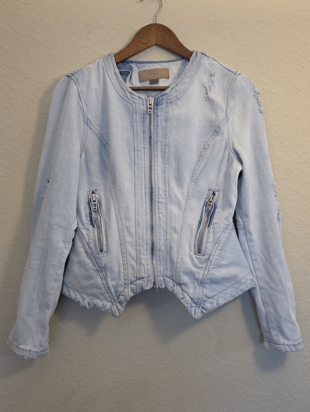 Blank NYC Denim Jean Jacket Womens‎ Small Light Wash Full Zip Distressed 90s Y2K